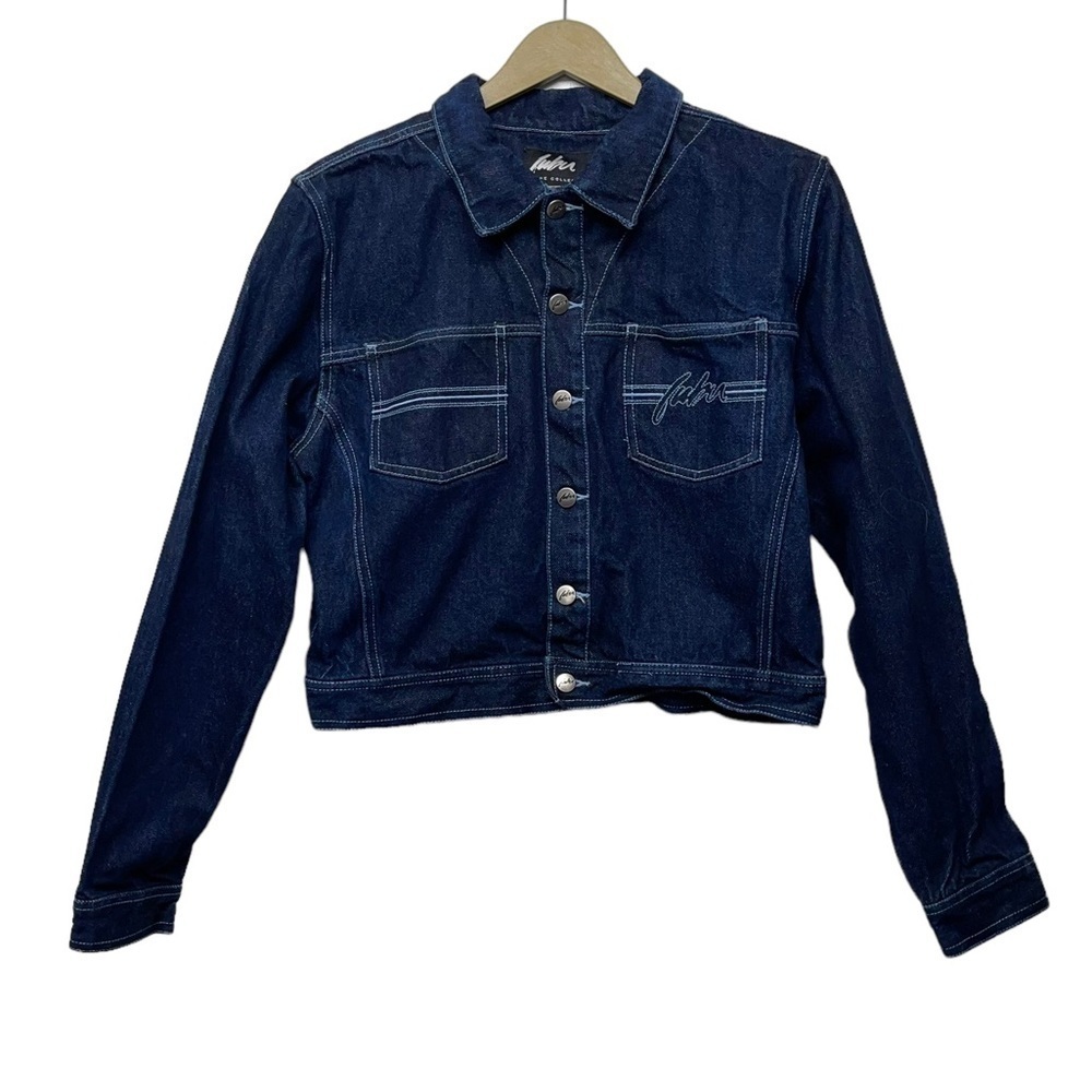 Vintage Fubu Y2K Women’s XL Dark Wash Button Up Denim Jacket Punk Streetwear